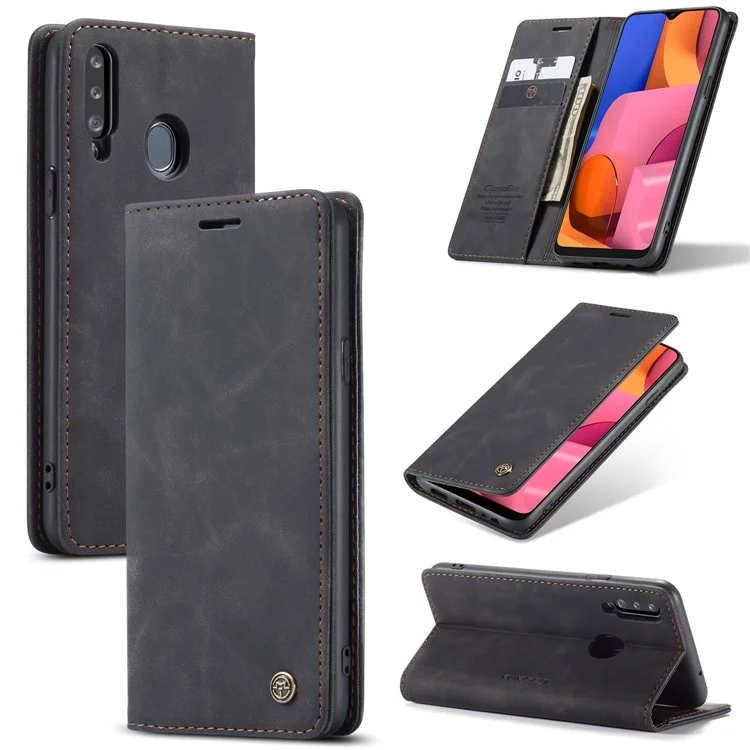 CASEME 013 Series Auto-absorbed Leather Wallet Case with Stand for Samsung Galaxy A20s - Brown-Cellmalls