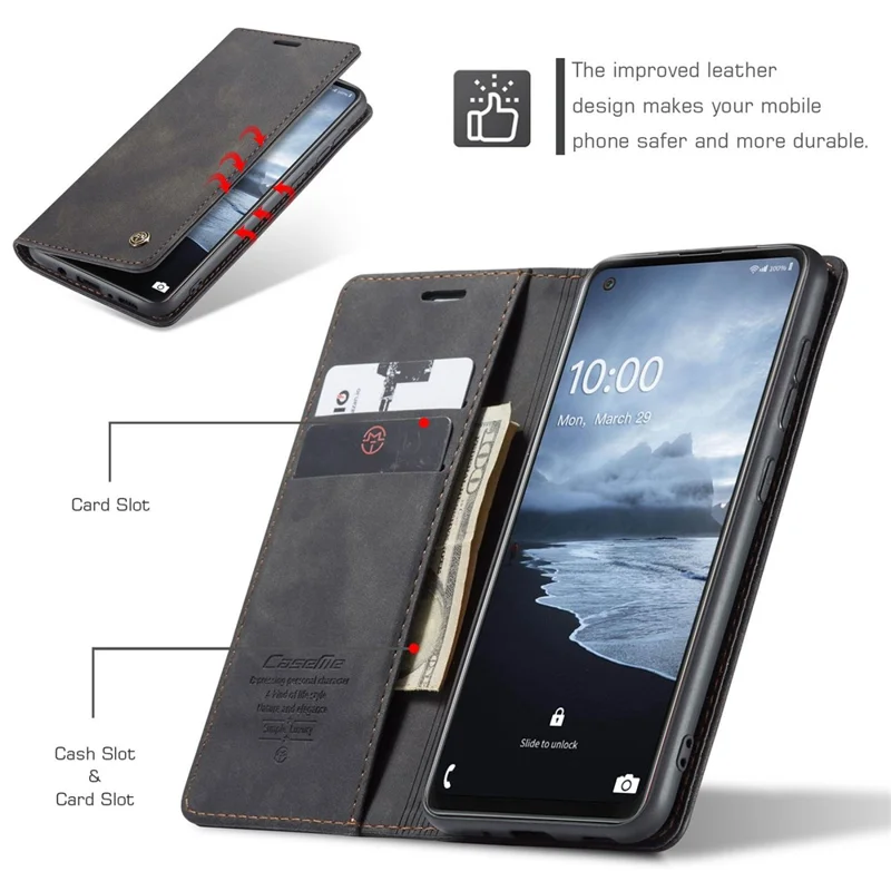 CASEME 013 Series Auto-absorbed Leather Shell Protection Wallet Case for Samsung Galaxy A21s - Black-Cellmalls