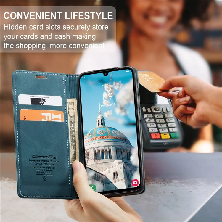 CASEME 013 Series For Samsung Galaxy A15 5G / A15 4G Case Business Style Flip Stand Phone Cover - Blue-Cellmalls
