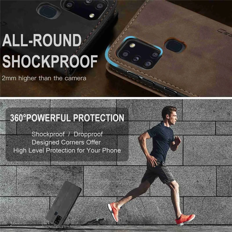 CASEME 013 Series Auto-absorbed Leather Shell Protection Wallet Case for Samsung Galaxy A21s - Black-Cellmalls
