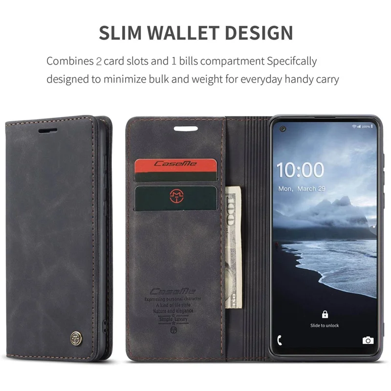 CASEME 013 Series Auto-absorbed Leather Shell Protection Wallet Case for Samsung Galaxy A21s - Black-Cellmalls