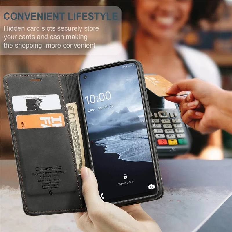 CASEME 013 Series Auto-absorbed Leather Shell Protection Wallet Case for Samsung Galaxy A21s - Black-Cellmalls