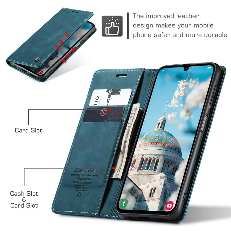 CASEME 013 Series For Samsung Galaxy A15 5G / A15 4G Case Business Style Flip Stand Phone Cover - Blue-Cellmalls