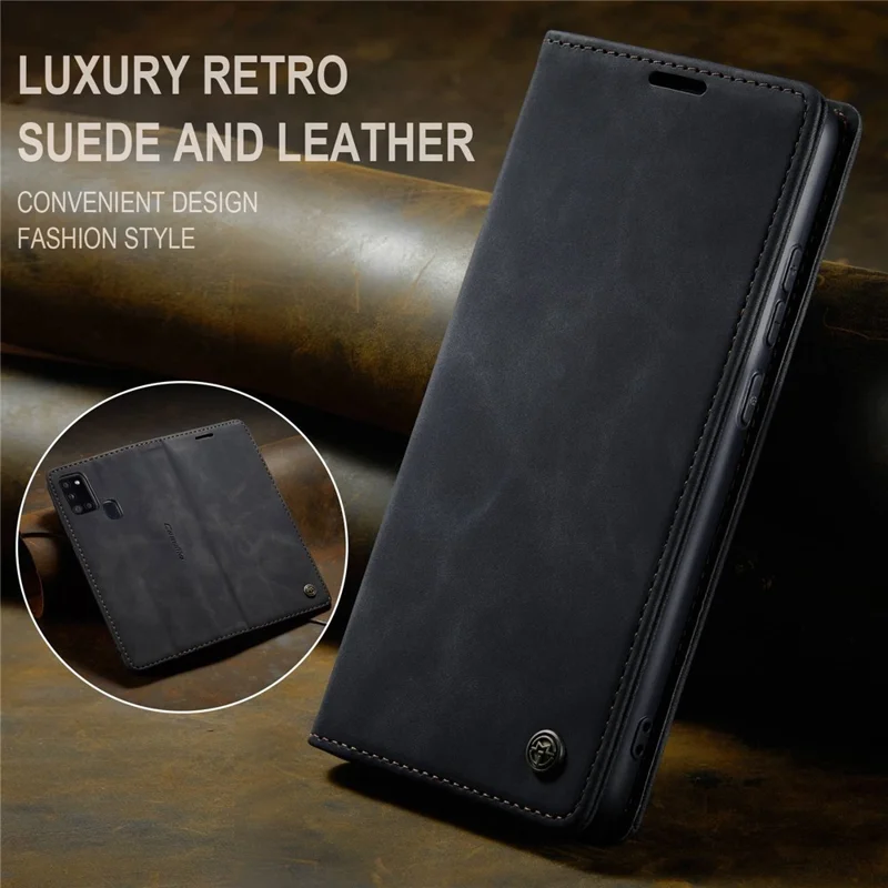 CASEME 013 Series Auto-absorbed Leather Shell Protection Wallet Case for Samsung Galaxy A21s - Black-Cellmalls
