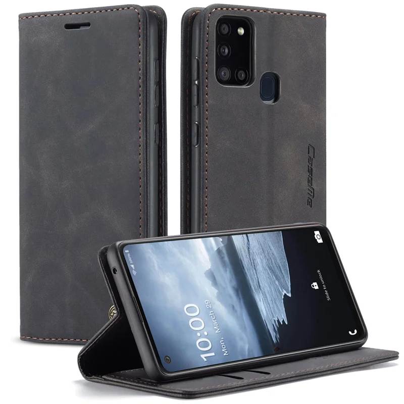 CASEME 013 Series Auto-absorbed Leather Shell Protection Wallet Case for Samsung Galaxy A21s - Black-Cellmalls