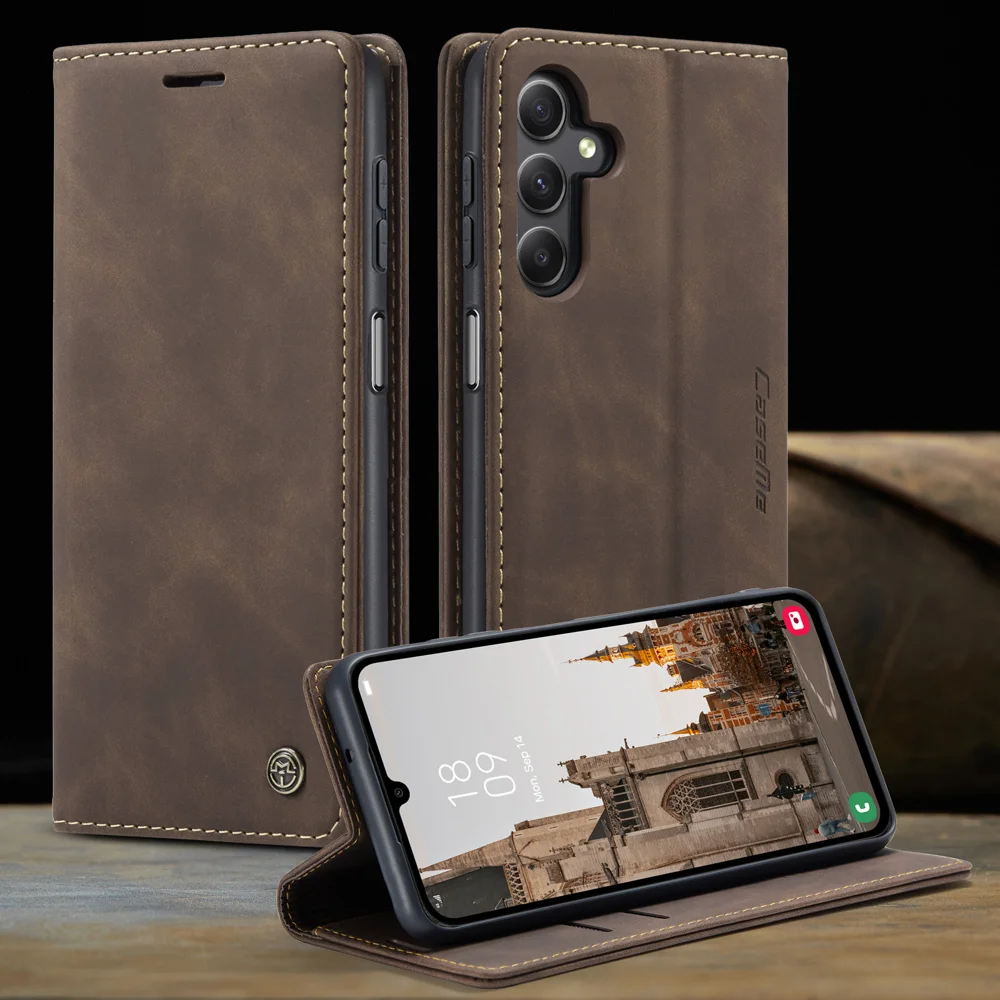 For Samsung Galaxy A16 5G / A16 4G Case CASEME 013 Series Card Holder Stand Leather Phone Cover - Coffee-Cellmalls