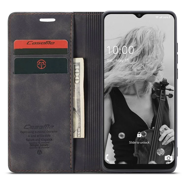 CASEME 013 Series Dustproof Phone Case for Samsung Galaxy A22 5G (EU Version), Auto-absorbed PU Leather+TPU Wallet Foldable Stand Cell Phone Cover - Black-Cellmalls