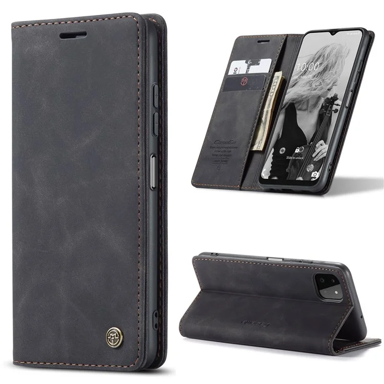 CASEME 013 Series Dustproof Phone Case for Samsung Galaxy A22 5G (EU Version), Auto-absorbed PU Leather+TPU Wallet Foldable Stand Cell Phone Cover - Black-Cellmalls