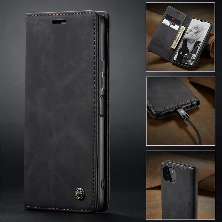CASEME 013 Series Dustproof Phone Case for Samsung Galaxy A22 5G (EU Version), Auto-absorbed PU Leather+TPU Wallet Foldable Stand Cell Phone Cover - Black-Cellmalls