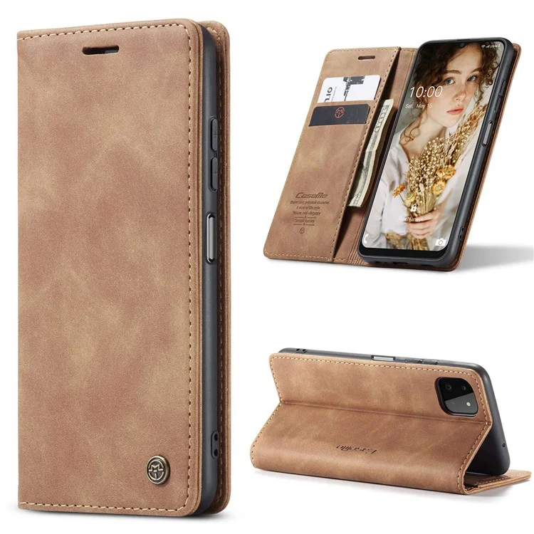 CASEME 013 Series Dustproof Phone Case for Samsung Galaxy A22 5G (EU Version), Auto-absorbed PU Leather+TPU Wallet Foldable Stand Cell Phone Cover - Black-Cellmalls