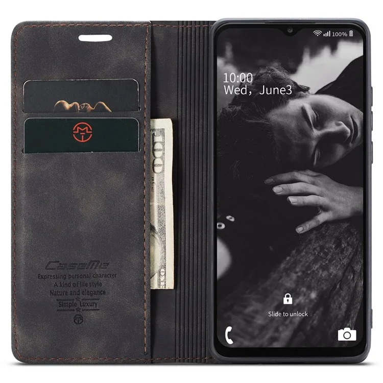 CASEME 013 Series For Samsung Galaxy A23 5G (Global Version) / 4G Phone Case Bag Auto-absorbed PU Leather Wallet Foldable Stand Phone Cover - Black-Cellmalls