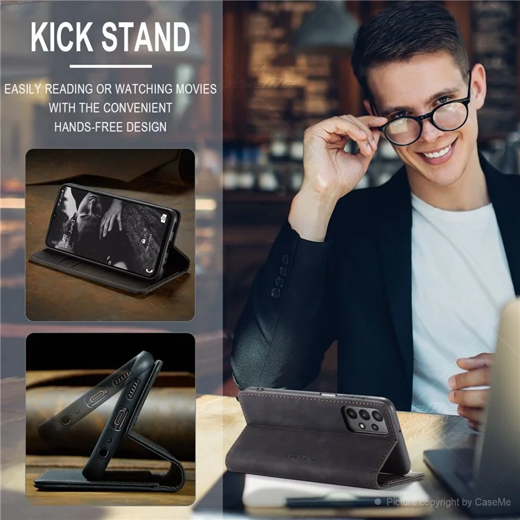 CASEME 013 Series For Samsung Galaxy A23 5G (Global Version) / 4G Phone Case Bag Auto-absorbed PU Leather Wallet Foldable Stand Phone Cover - Black-Cellmalls
