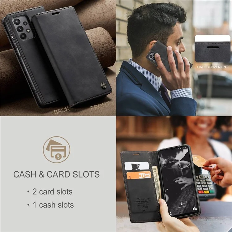 CASEME 013 Series For Samsung Galaxy A23 5G (Global Version) / 4G Phone Case Bag Auto-absorbed PU Leather Wallet Foldable Stand Phone Cover - Black-Cellmalls