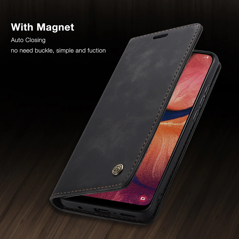 CASEME 013 Series Auto-absorbed Leather Wallet Case for Samsung Galaxy A20/A30 - Black-Cellmalls