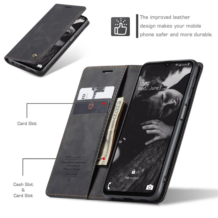 CASEME 013 Series For Samsung Galaxy A23 5G (Global Version) / 4G Phone Case Bag Auto-absorbed PU Leather Wallet Foldable Stand Phone Cover - Black-Cellmalls