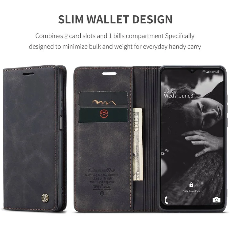 CASEME 013 Series For Samsung Galaxy A23 5G (Global Version) / 4G Phone Case Bag Auto-absorbed PU Leather Wallet Foldable Stand Phone Cover - Black-Cellmalls