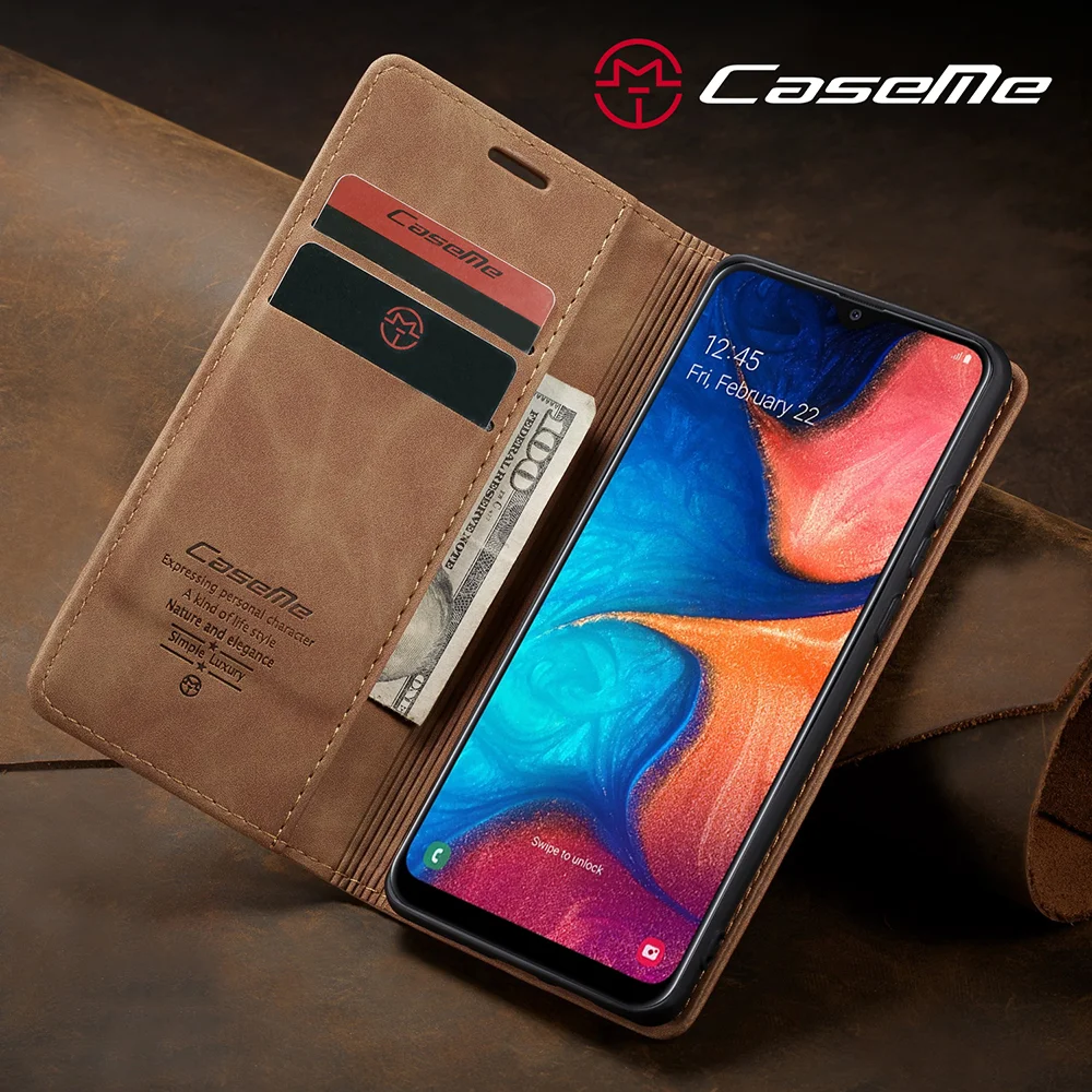 CASEME 013 Series Auto-absorbed Leather Wallet Case for Samsung Galaxy A20/A30 - Black-Cellmalls
