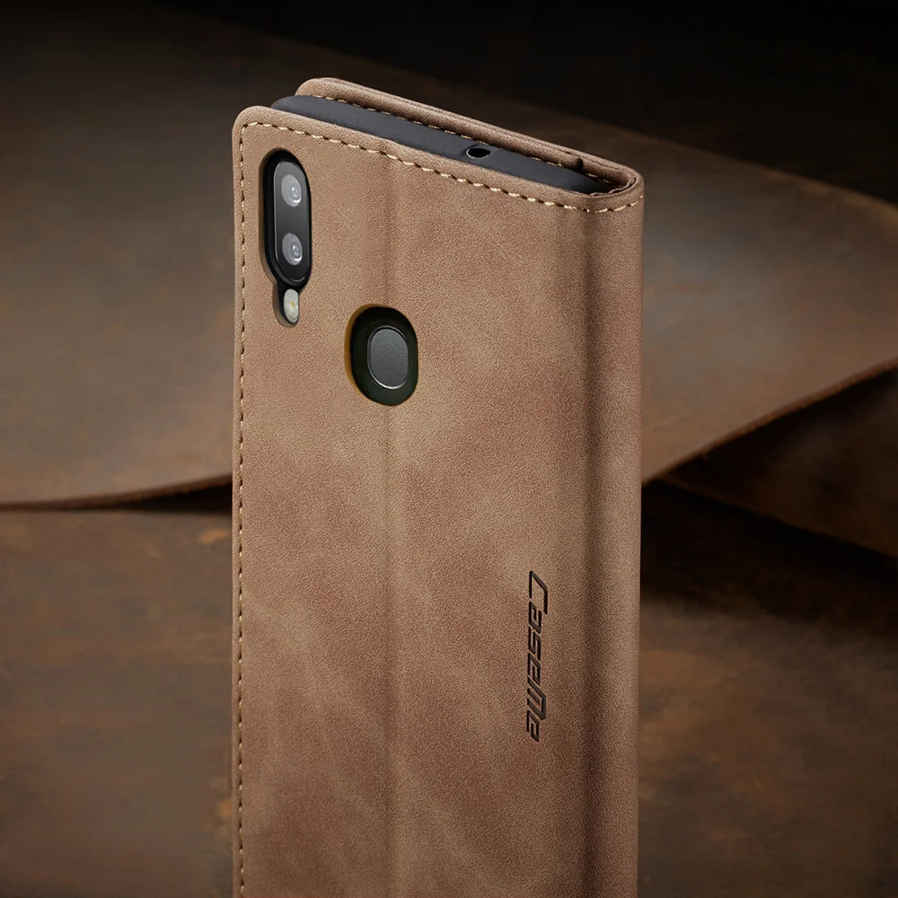 CASEME 013 Series Auto-absorbed Leather Wallet Case for Samsung Galaxy A20/A30 - Black-Cellmalls