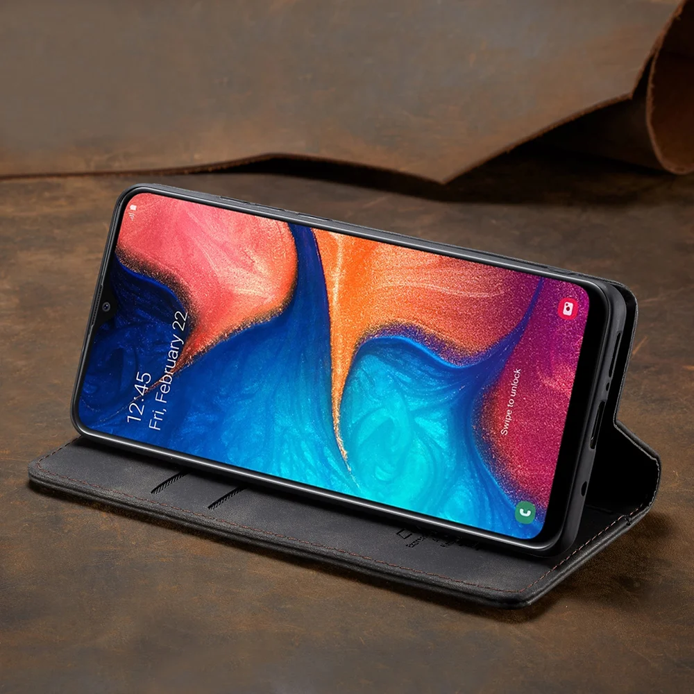 CASEME 013 Series Auto-absorbed Leather Wallet Case for Samsung Galaxy A20/A30 - Black-Cellmalls