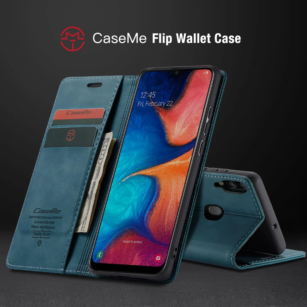 CASEME 013 Series Auto-absorbed Leather Wallet Case for Samsung Galaxy A20/A30 - Black-Cellmalls