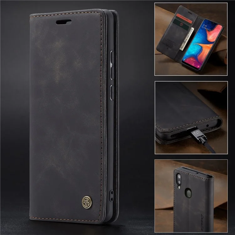 CASEME 013 Series Auto-absorbed Leather Wallet Case for Samsung Galaxy A20/A30 - Black-Cellmalls