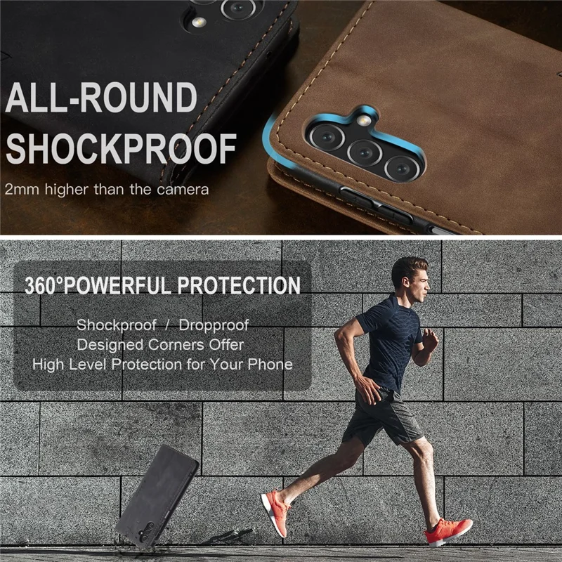 CASEME 013 Series Phone Shell for Samsung Galaxy A24 4G (162.1 x 77.6 x 8.3mm) PU Leather Case Wallet Stand Flip Cover - Black-Cellmalls