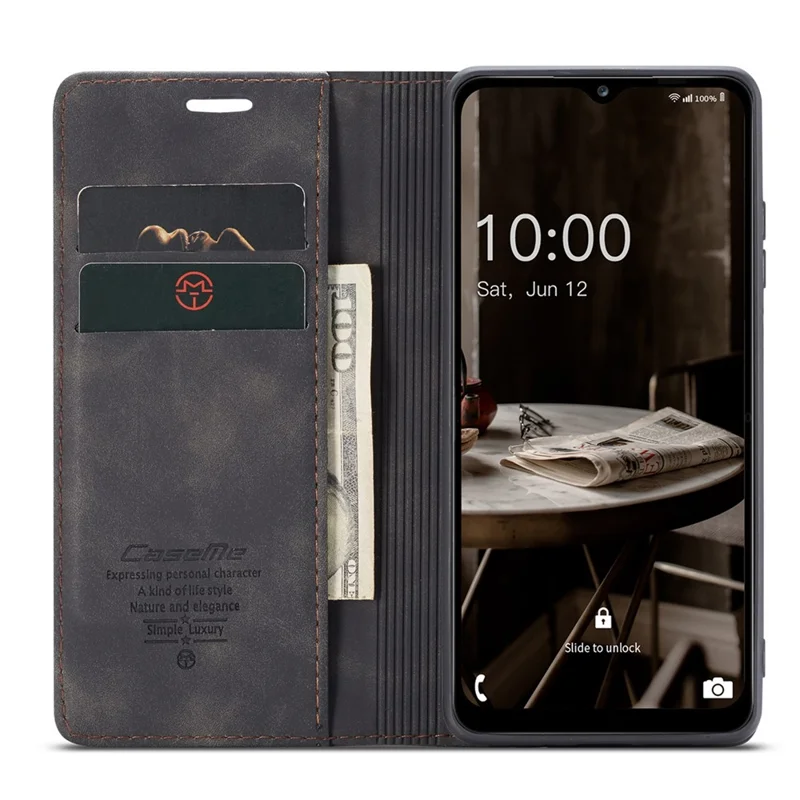 CASEME 013 Series Phone Shell for Samsung Galaxy A24 4G (162.1 x 77.6 x 8.3mm) PU Leather Case Wallet Stand Flip Cover - Black-Cellmalls