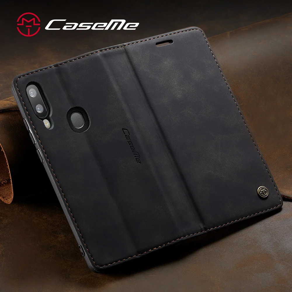 CASEME 013 Series Auto-absorbed Leather Flip Wallet Case for Samsung Galaxy A20e - Black-Cellmalls