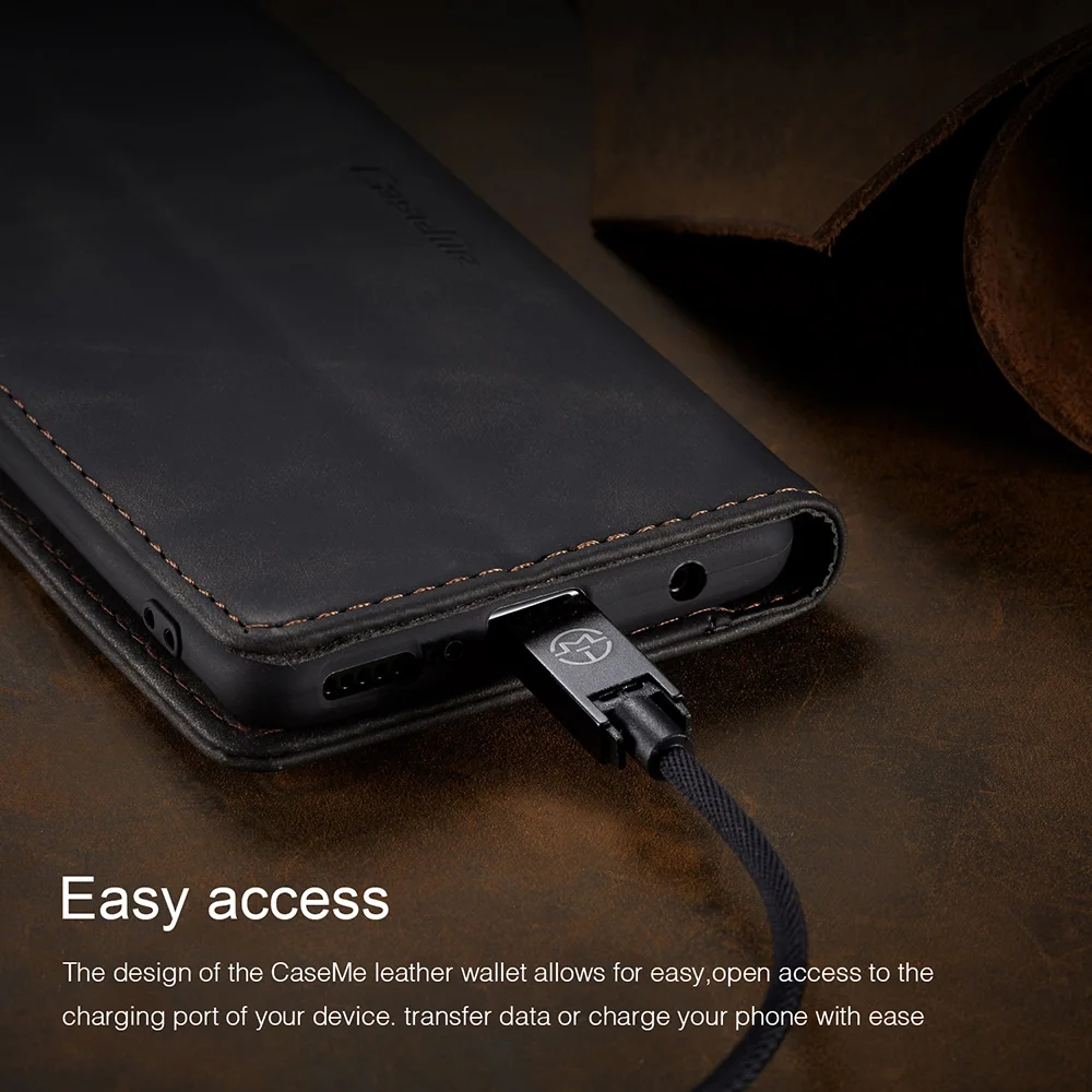 CASEME 013 Series Auto-absorbed Leather Flip Wallet Case for Samsung Galaxy A20e - Black-Cellmalls