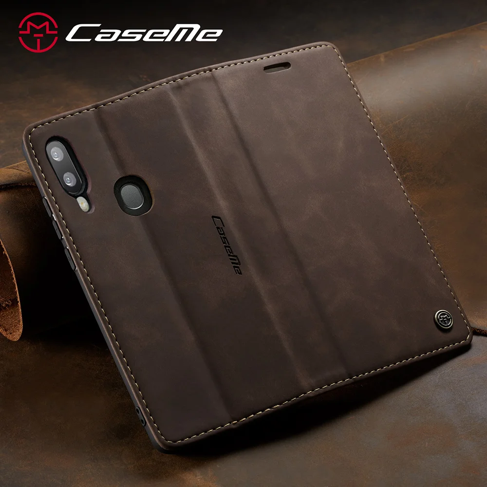 CASEME 013 Series Auto-absorbed Leather Flip Wallet Case for Samsung Galaxy A20e - Black-Cellmalls