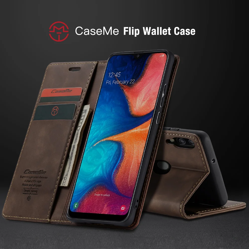 CASEME 013 Series Auto-absorbed Leather Flip Wallet Case for Samsung Galaxy A20e - Black-Cellmalls