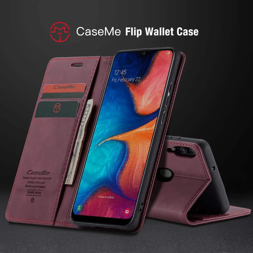 CASEME 013 Series Auto-absorbed Leather Flip Wallet Case for Samsung Galaxy A20e - Black-Cellmalls