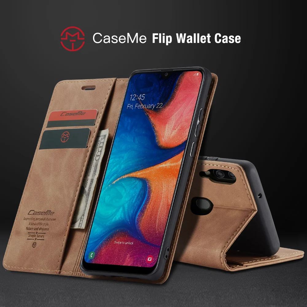 CASEME 013 Series Auto-absorbed Leather Flip Wallet Case for Samsung Galaxy A20e - Black-Cellmalls
