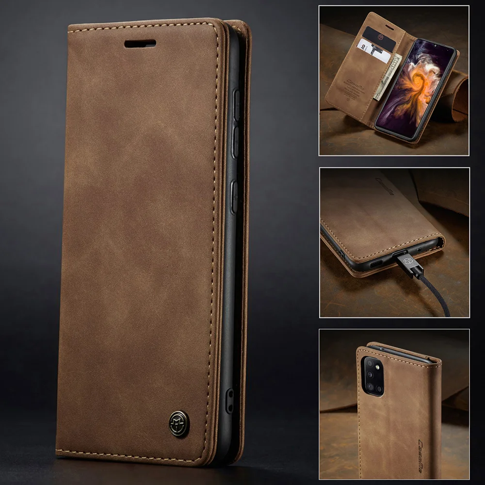 CASEME 013 Series Auto-absorbed Simple Leather Flip Cover for Samsung Galaxy A31 - Black-Cellmalls