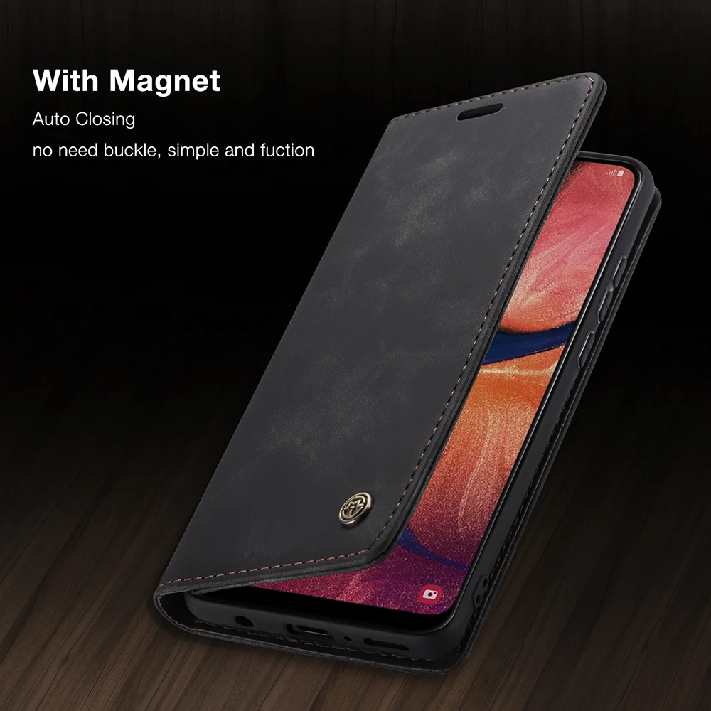 CASEME 013 Series Auto-absorbed Leather Flip Wallet Case for Samsung Galaxy A20e - Black-Cellmalls