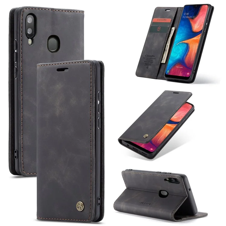 CASEME 013 Series Auto-absorbed Leather Flip Wallet Case for Samsung Galaxy A20e - Black-Cellmalls