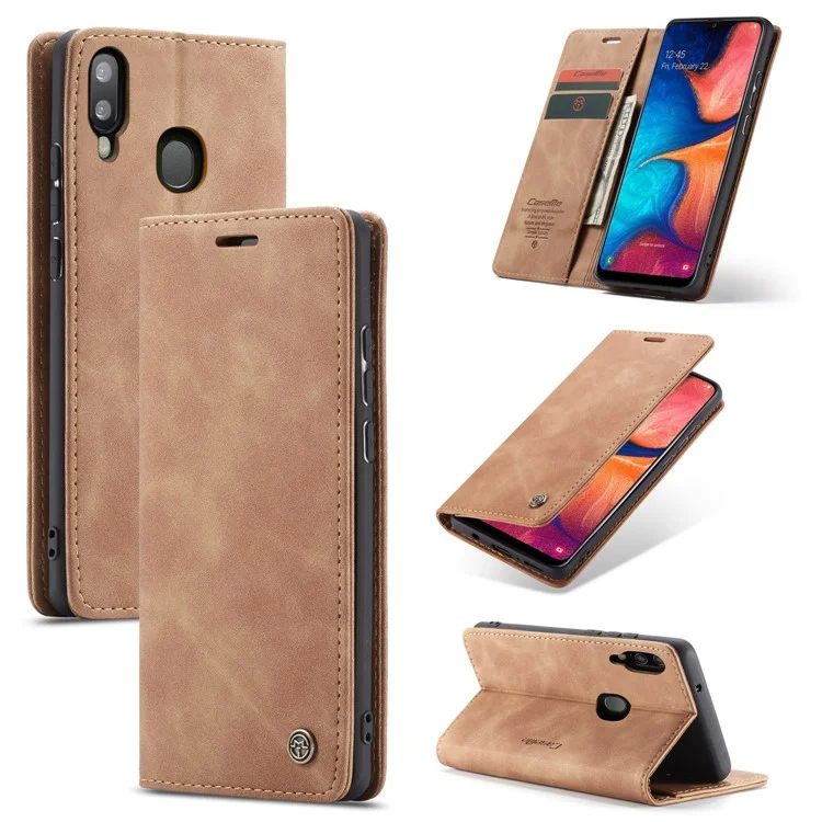 CASEME 013 Series Auto-absorbed Leather Flip Wallet Case for Samsung Galaxy A20e - Black-Cellmalls