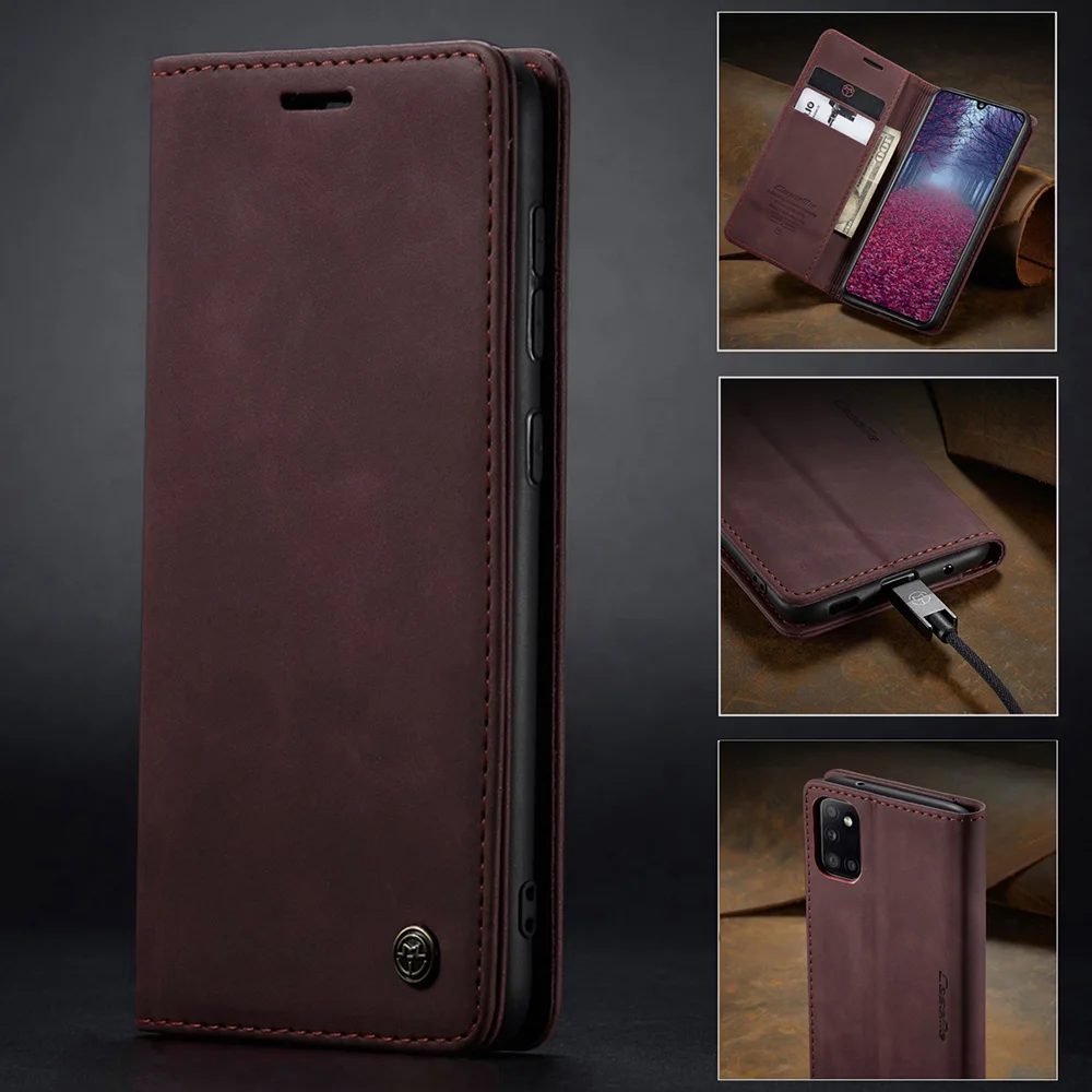 CASEME 013 Series Auto-absorbed Simple Leather Flip Cover for Samsung Galaxy A31 - Black-Cellmalls