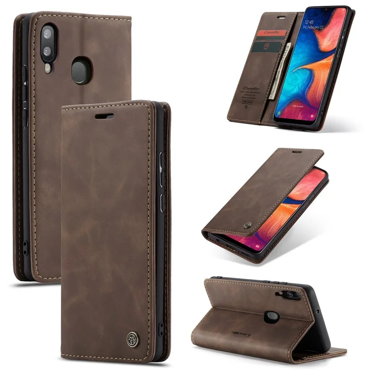 CASEME 013 Series Auto-absorbed Leather Flip Wallet Case for Samsung Galaxy A20e - Black-Cellmalls