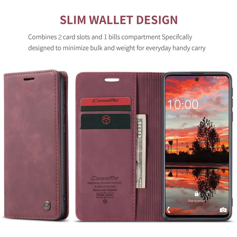 CASEME 013 Series Wallet Function PU Leather + TPU Mobile Phone Shell Auto-absorbed Magnetic Closing Case for Samsung Galaxy A33 5G - Red-Cellmalls