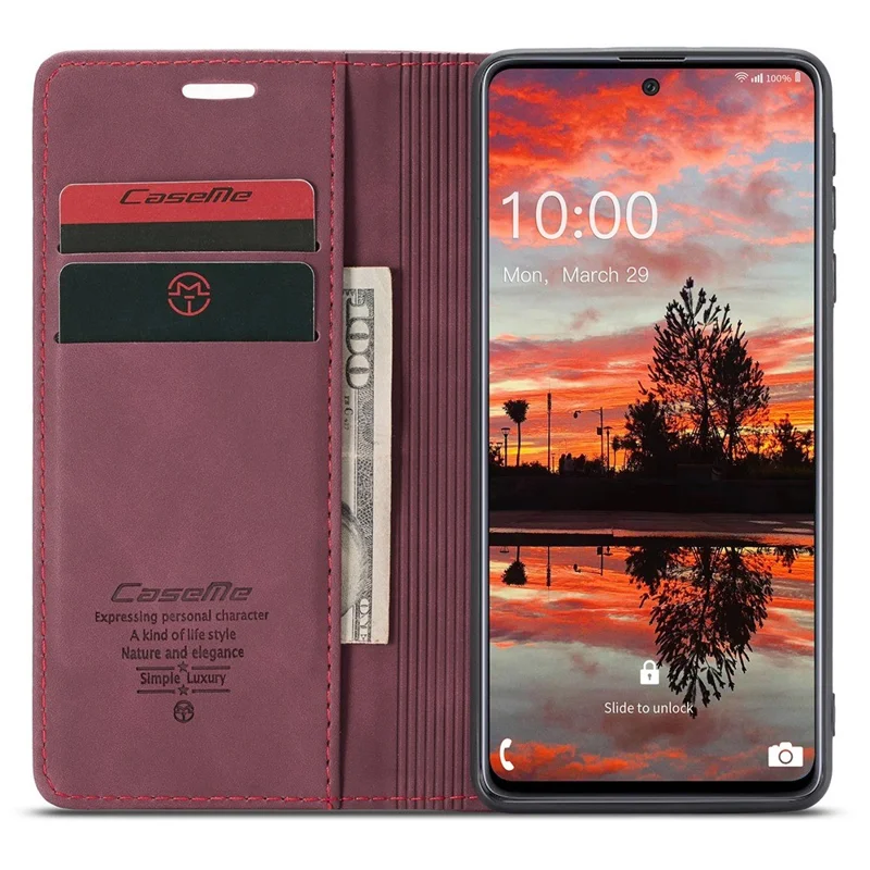 CASEME 013 Series Wallet Function PU Leather + TPU Mobile Phone Shell Auto-absorbed Magnetic Closing Case for Samsung Galaxy A33 5G - Red-Cellmalls