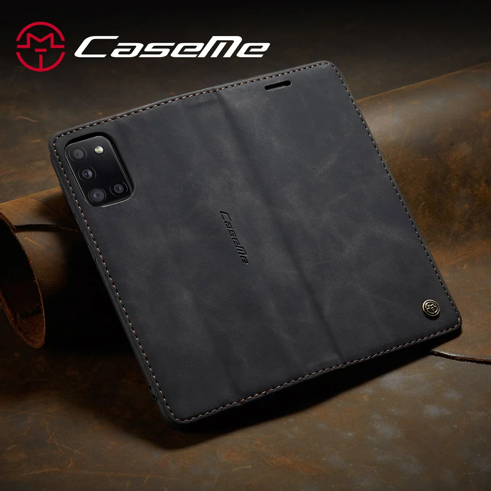 CASEME 013 Series Auto-absorbed Simple Leather Flip Cover for Samsung Galaxy A31 - Black-Cellmalls
