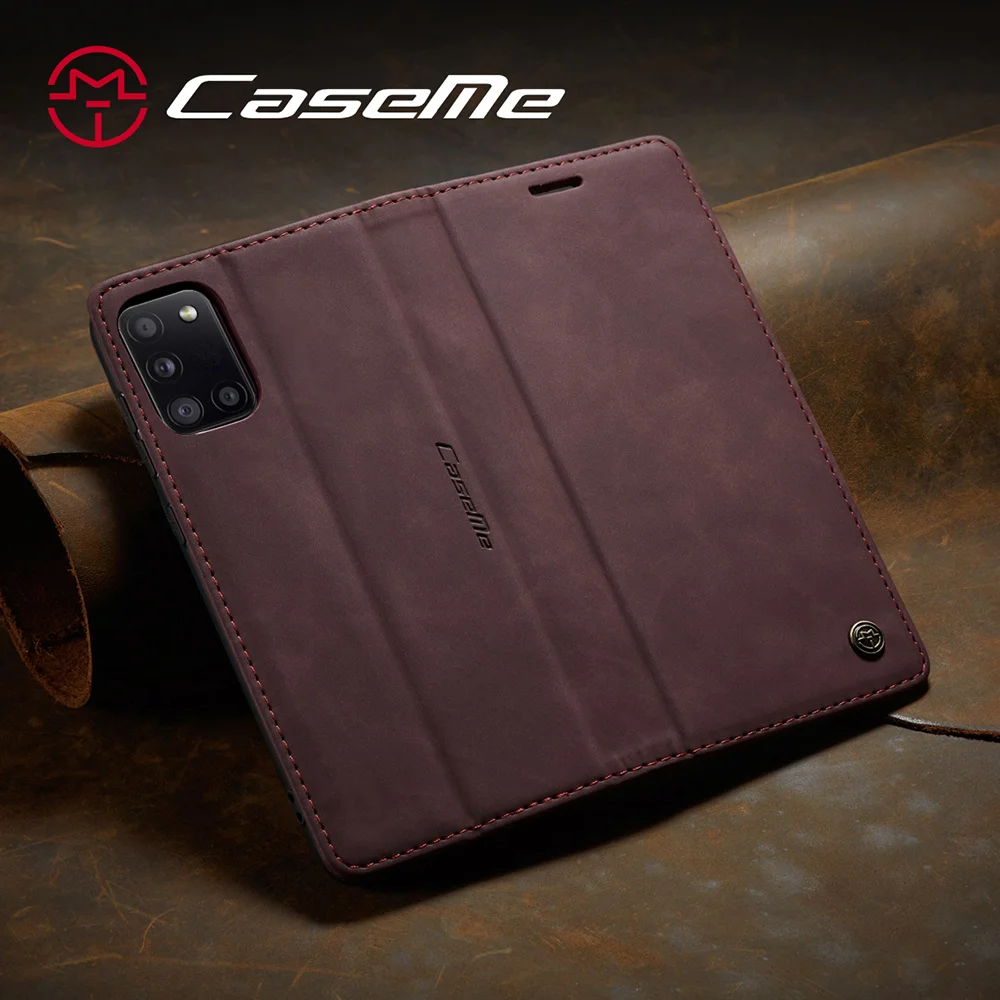 CASEME 013 Series Auto-absorbed Simple Leather Flip Cover for Samsung Galaxy A31 - Black-Cellmalls