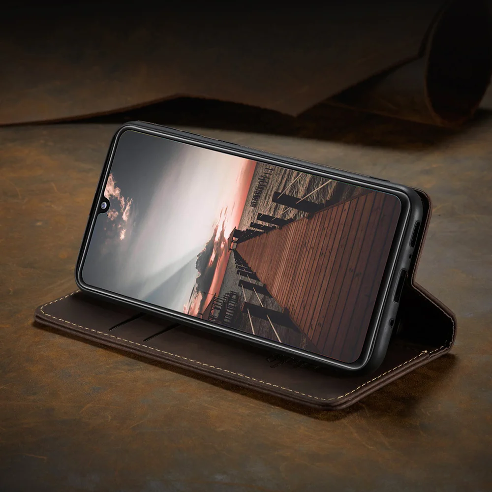 CASEME 013 Series Auto-absorbed Simple Leather Flip Cover for Samsung Galaxy A31 - Black-Cellmalls