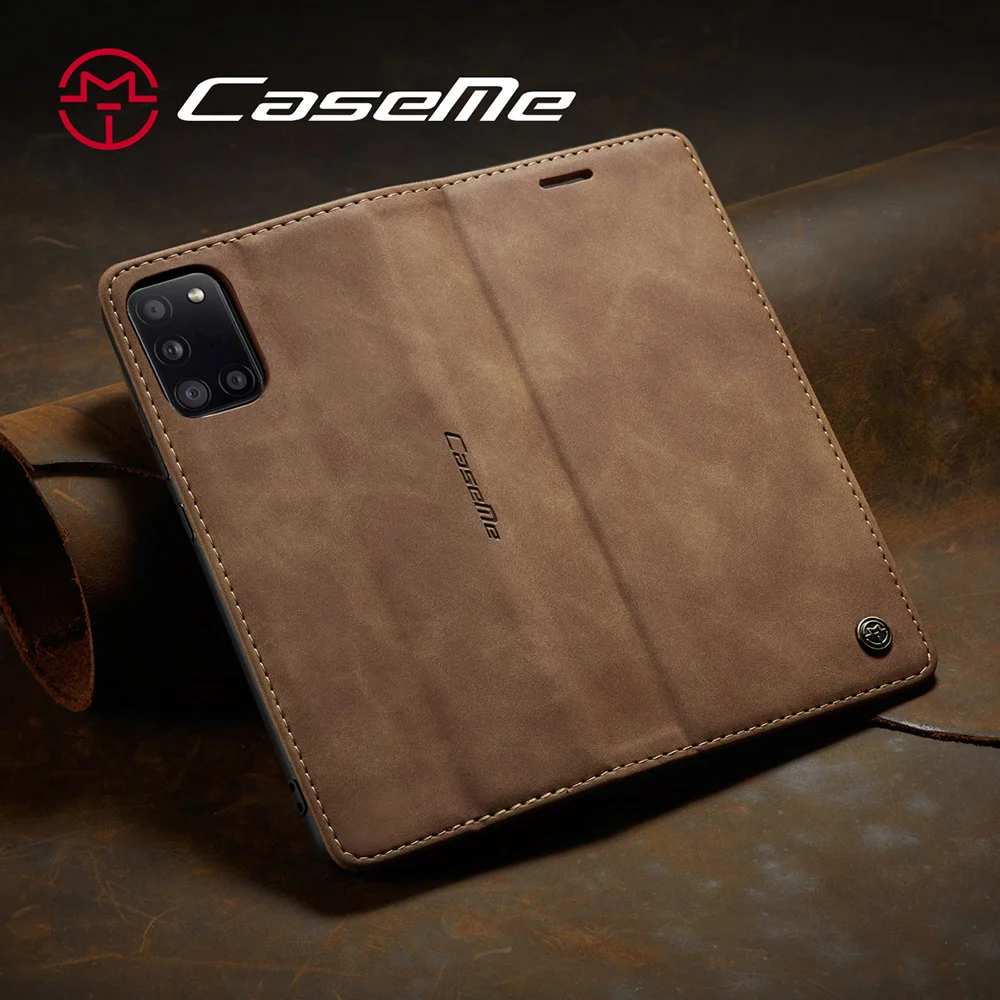 CASEME 013 Series Auto-absorbed Simple Leather Flip Cover for Samsung Galaxy A31 - Black-Cellmalls