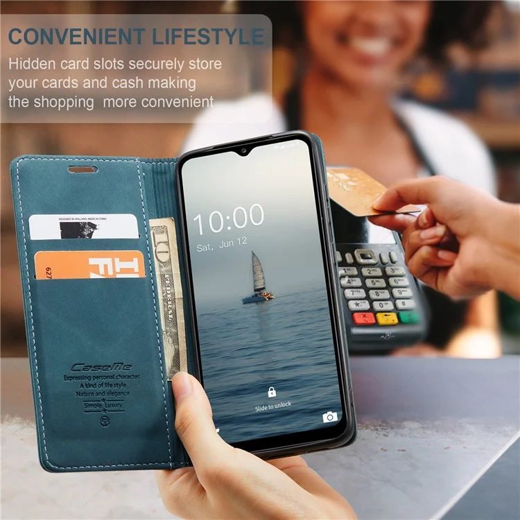 CASEME 013 Series for Samsung Galaxy A34 5G Phone Case PU Leather Wallet Stand Case Protective Cover - Blue-Cellmalls