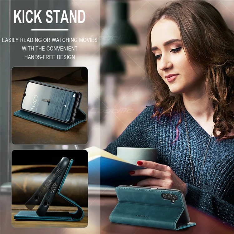 CASEME 013 Series for Samsung Galaxy A34 5G Phone Case PU Leather Wallet Stand Case Protective Cover - Blue-Cellmalls