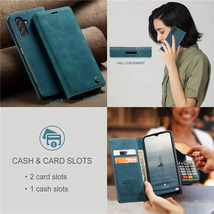 CASEME 013 Series for Samsung Galaxy A34 5G Phone Case PU Leather Wallet Stand Case Protective Cover - Blue-Cellmalls