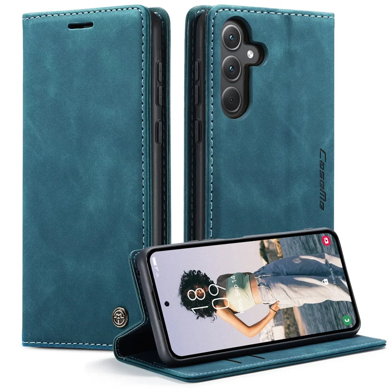 CASEME 013 Series For Samsung Galaxy A35 5G Case Stand Magnetic PU Leather Phone Cover - Blue-Cellmalls