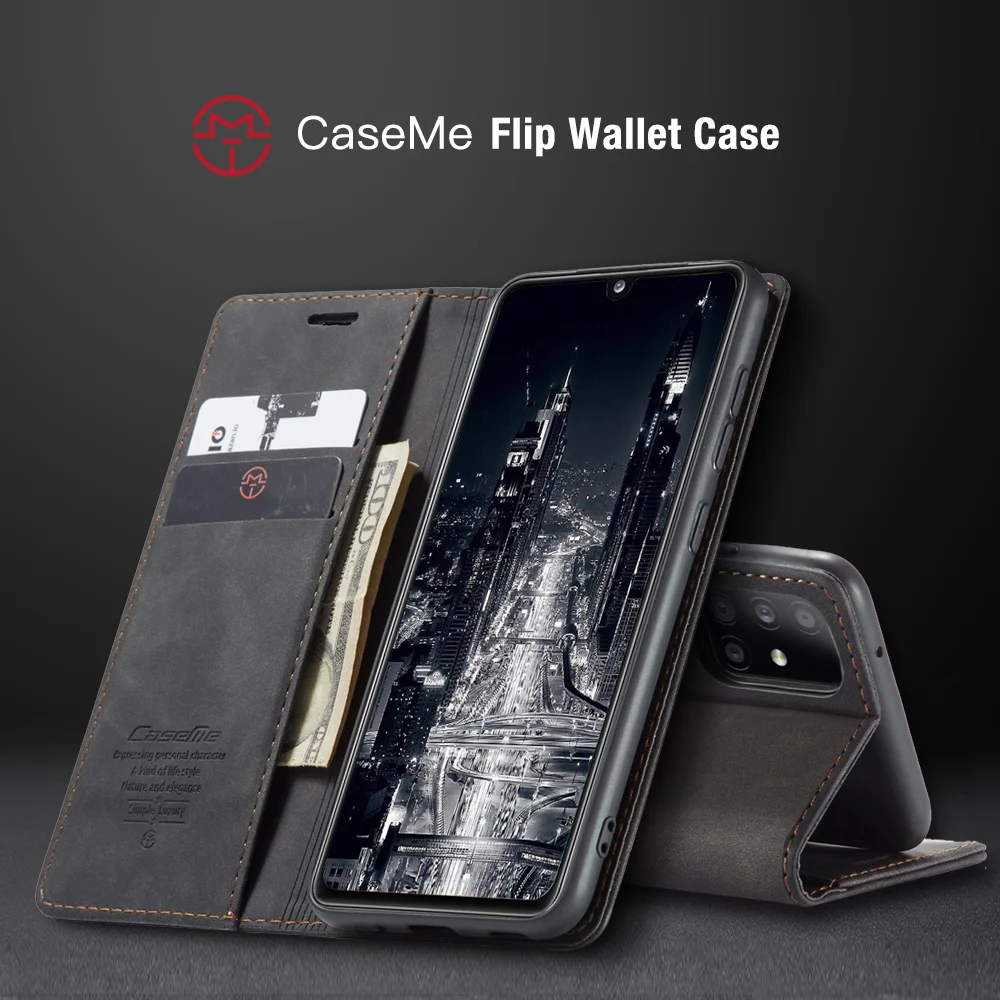 CASEME 013 Series Auto-absorbed Simple Leather Flip Cover for Samsung Galaxy A31 - Black-Cellmalls